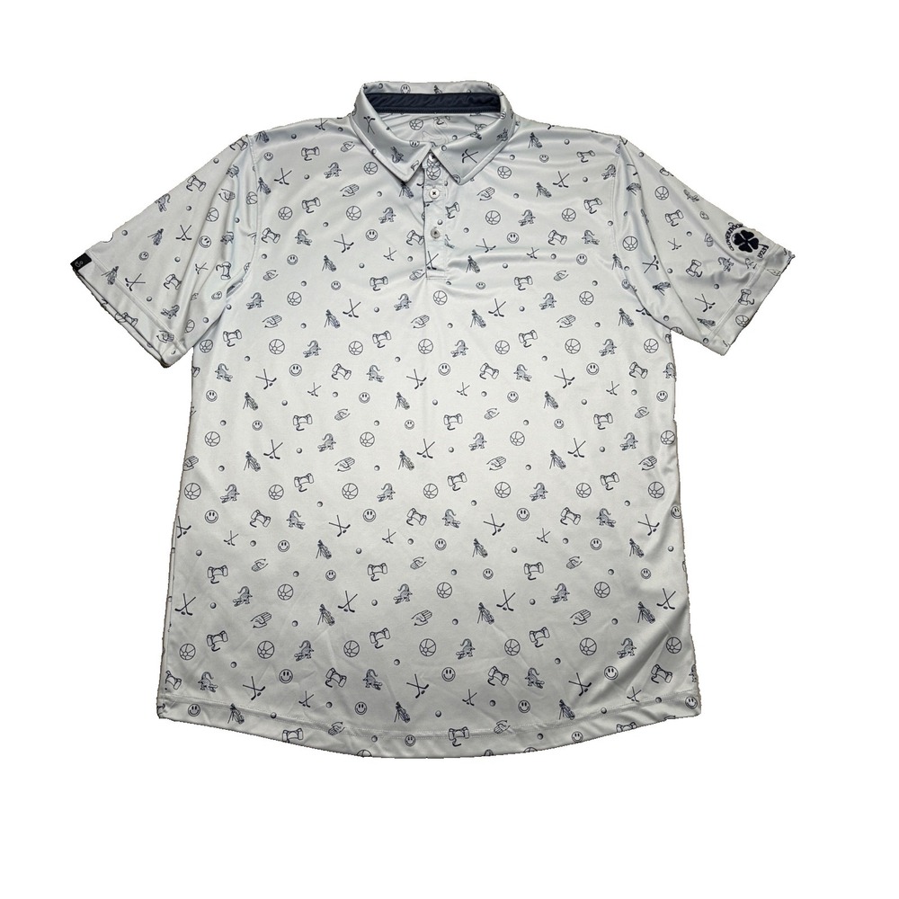 Swannies Golf Polo Shirt Mens L AOP‎ Performance Stretch Short Sleeve Clovernook